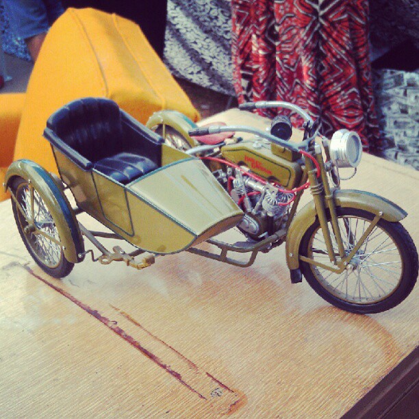 Harley Davidson antique toy motorcycle with sidecar in G6 by the Melrose entrance.  #fleamarketfind #melrosetradingpost #collectibles #antique
