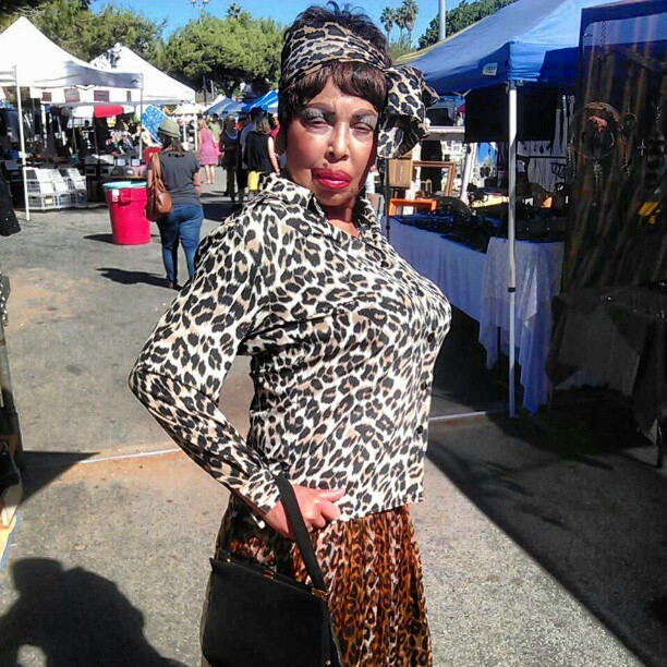 Vendor Lisa looks so foxy in her leopard outfit! #Halloween #costume #MelroseTradingPost #fleamarket