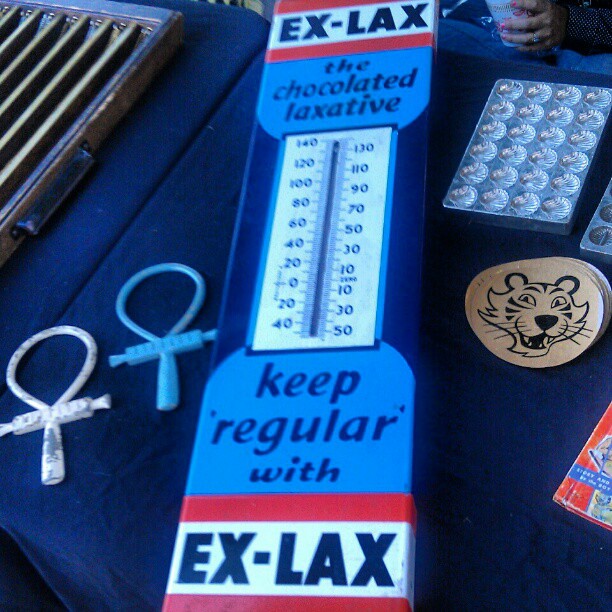 Keep Regular With Ex-Lax!  Vintage thermometer at the @detroittrash booth! #MelroseTradingPost #fleamarket #antique