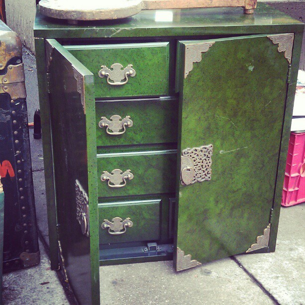 This beautiful little armoire can be found in the food court! #fleamarket #MelroseTradingPost #vintage #antique #green #