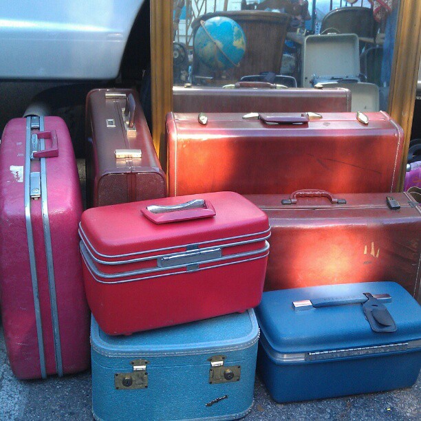 Suitcases, train cases and globes! #MelroseTradingPost #fleamarket #vintage #travel