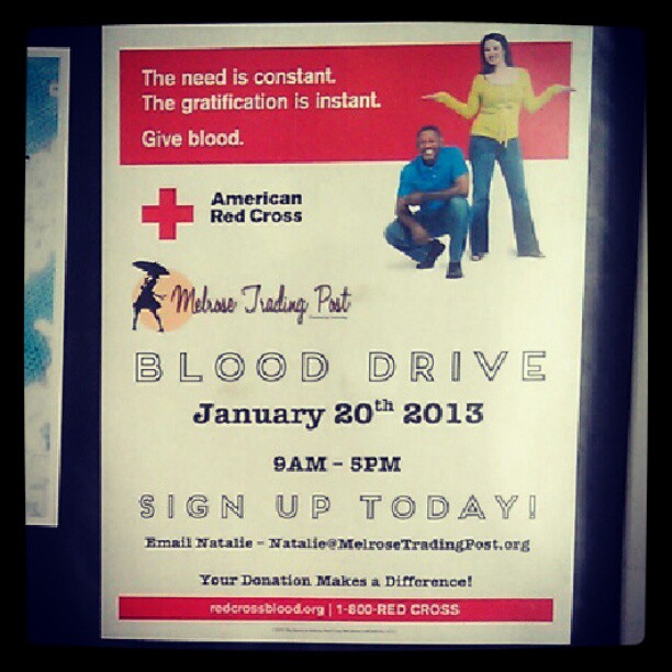Did you hear? We are hosting a #RedCross # BloodDrive on January 20th! Email Natalie@melrosetradingpost.org to make an appointment! #give #blood #donate #2013