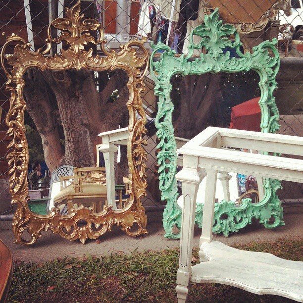Anyone need an outrageously gorgeous mirror? G3 #mirror #gold #turquoise #fleamarket #vintage