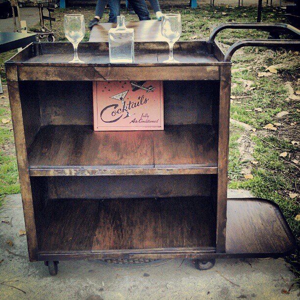 Library Cart turned into a Bar Cart. Love it! G3 #MelroseTradingPost #fleamarket #industrial #cocktail #bar #refurbished #reuse