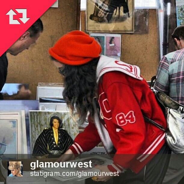 This next shot from @glamourwest shows off Vaughn's booth of vintage prints and some local style. #Melrosetradingpost #la #fleamarket #lastyle #Elvis #photo #hunt