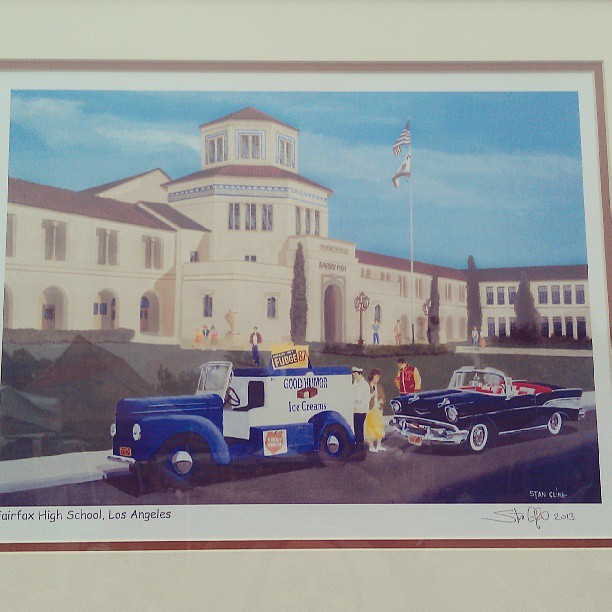 Artist and FHS alumn Stan Cline is selling his paintings today, including this one of Fairfax High School back in the day!
