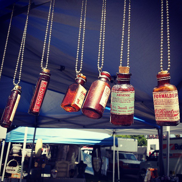 Nothing says "I love you" like a necklace made from a bottle of poison. Julie has them in G1 by the Melrose entrance.