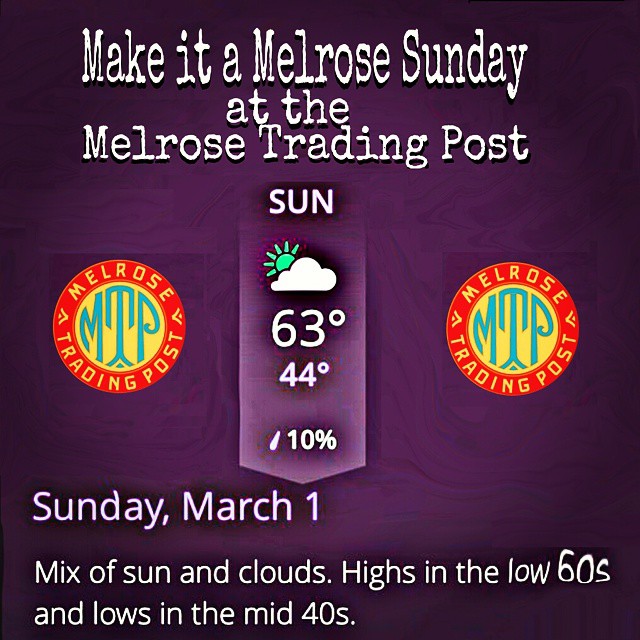 Hooray for news of no rain on #SundayFunday!  Play with us outdoors this Sunday. Wear your favorite coat and boots! MelroseTradingPost.org#MTPfairfax #LAWinter