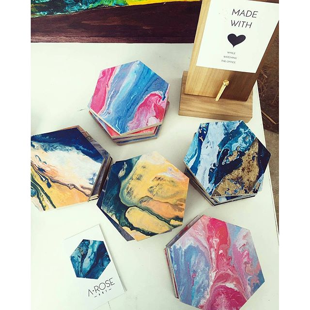 We love the artwork by @arose.art.shop!  She is up in the food court with these gorgeous hexagon coasters.  #MTPfairfax #ShopLocal
