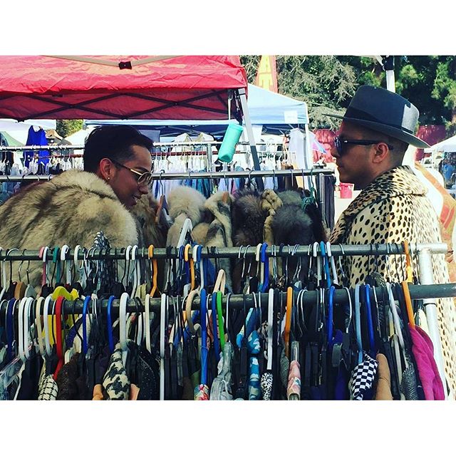 These brave souls wearing furs in the LA heat! Repost from @ciscogeorge -  The view from my office:Boys and furs! In 90 degree weather at #MTPfairfax.#PeopleOfMTP #ShopLocal #melrosetradingpost #melrose #fairfax #fleamarket #losangeles #california #sundayfunday #laheat #vintagestyle #vintagefur